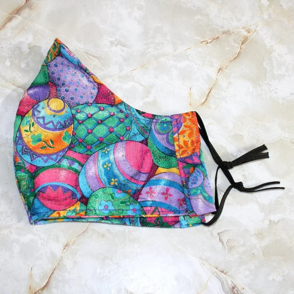 HAND CRAFTED Face Mask Easter Eggs Adult Cloth Fabric Print - Shield Style